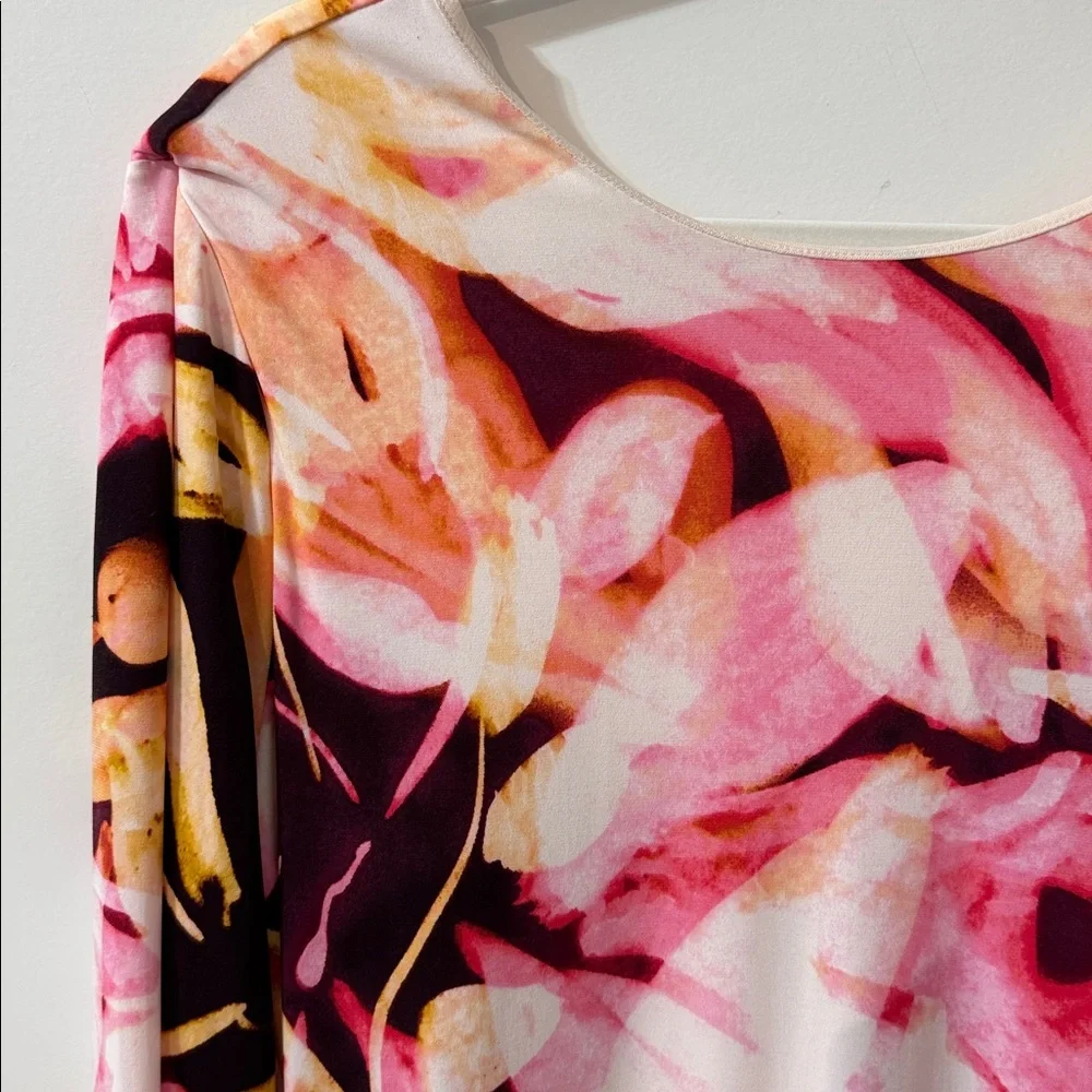 Jennifer Lopez Pink and Peach Floral Long Sleeve Bodycon Dress Size Large - Picture 3 of 7